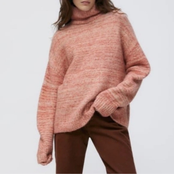 Zara Alpaca Blend Turtleneck Sweater - Blush Pink - Boxy & Oversized Fit - Picture 1 of 13